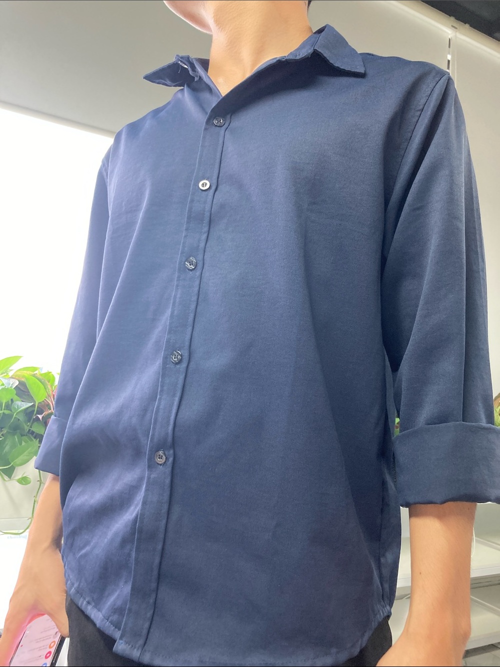 Men's Classic Navy Long-Sleeve Button-Up Shirt